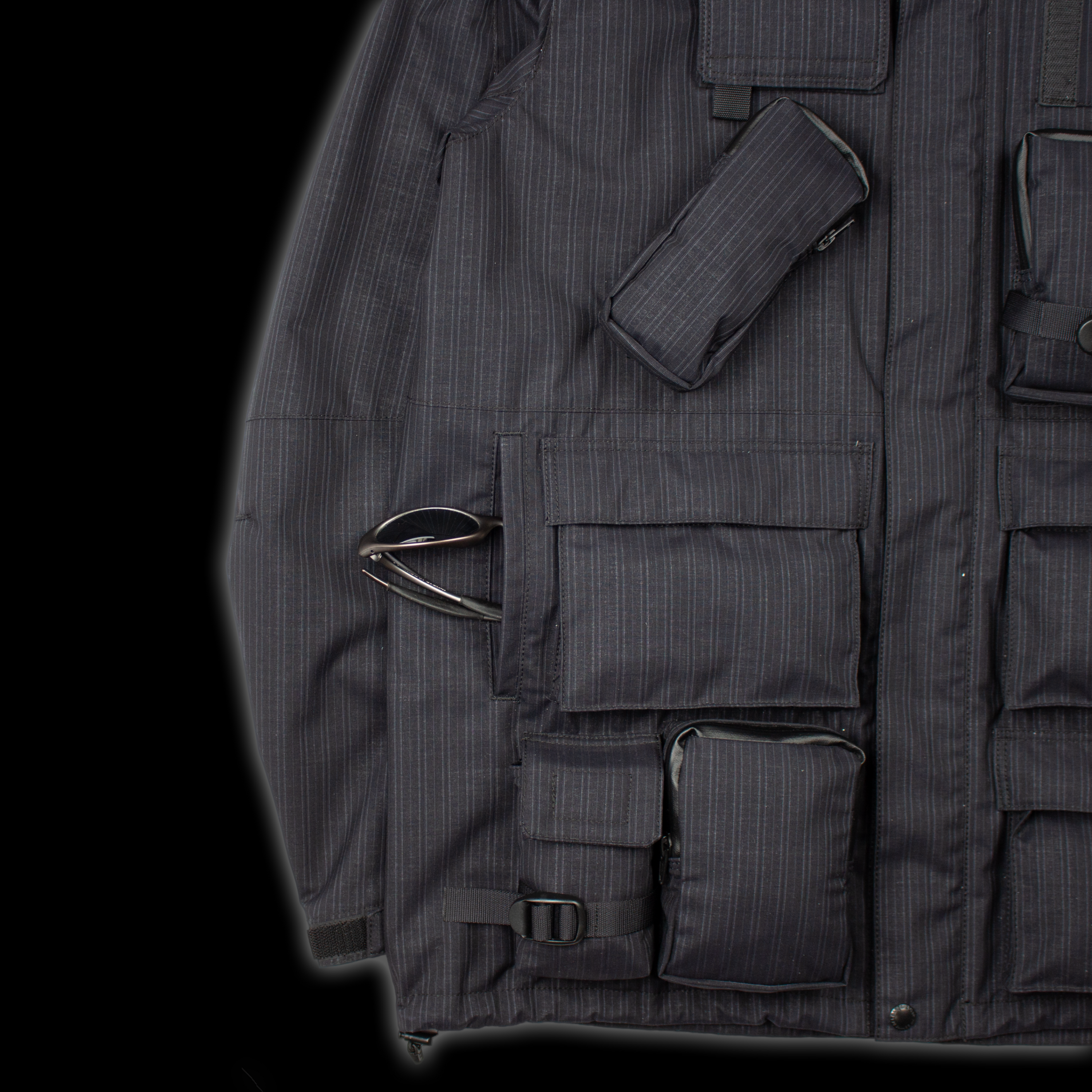 FW22 WOOL STRIPE LAMINATED UTILITY JACKET